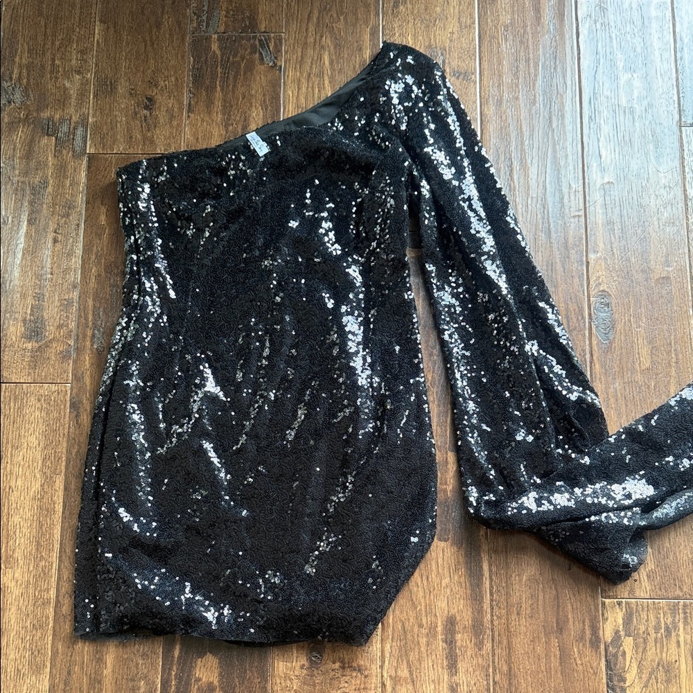 Lucy in the Sky  Alisson Sequin Flare Sleeve Dress in Black